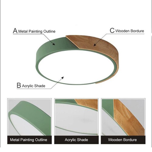 dimmable modern minimalist led round shaped wood & metal & acrylic flush mount ceiling light